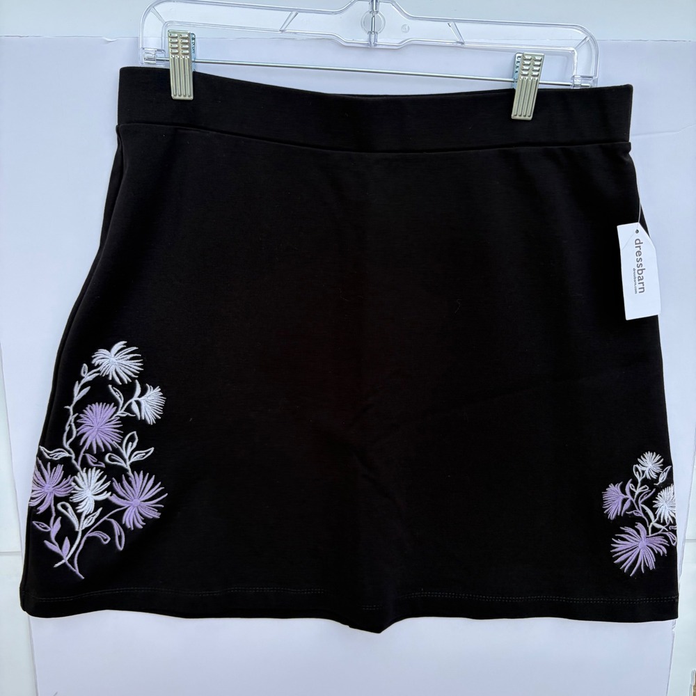 Roz & Ali Black Knit Mini Skirt Stretch A-Line‎ Casual Skirt Women Size PM